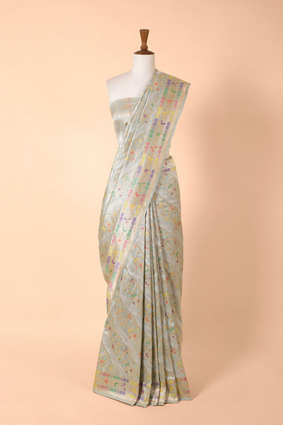 Blue handwoven silk sari