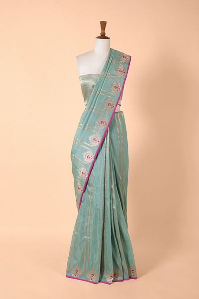 Blue handwoven silk sari