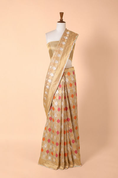 Golden handwoven tissue sari