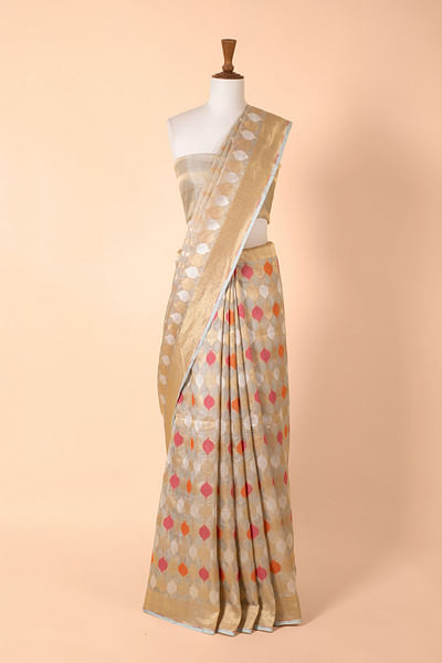 Beige handwoven tissue sari