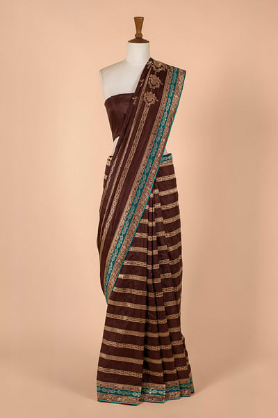 Brown silk handwoven sari