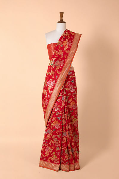 Red handwoven silk sari