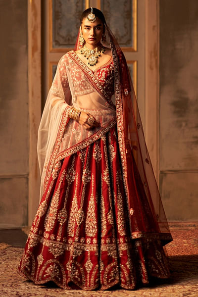 Maroon raw silk lehenga set