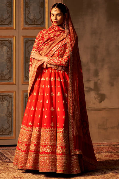 Red embroidered anarkali set