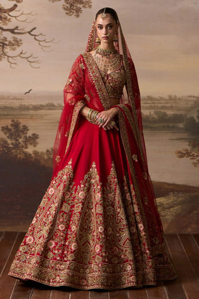 Angad Singh Red floral embroidered lehenga set ANGAJUL26D150519