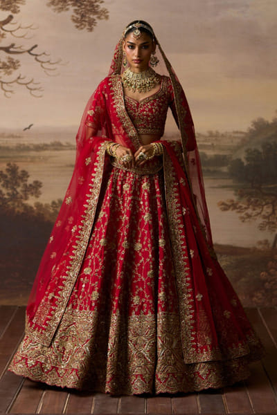 Angad Singh Red buti embroidery lehenga set ANGAJUL26D150530