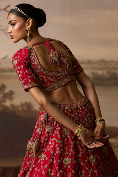 Angad Singh Red buti embroidery lehenga set ANGAJUL26D150530