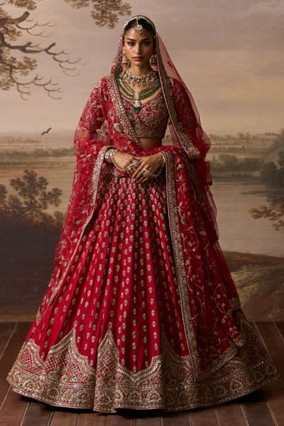Angad Singh Red buti embroidered lehenga set ANGAJUL26D150522