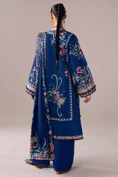 Élan Blue floral embroidered kurta set ELANAUG26D151127