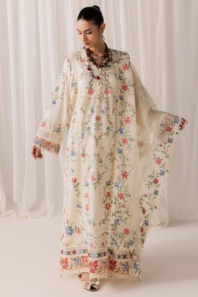 Élan Ivory floral embroidered kurta set ELANAUG26D151131