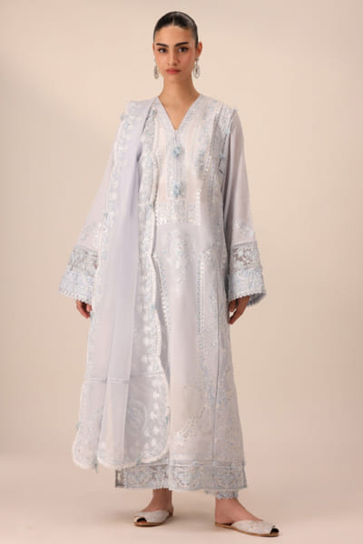 Élan Blue tonal embroidered kurta set ELANAUG26D151132
