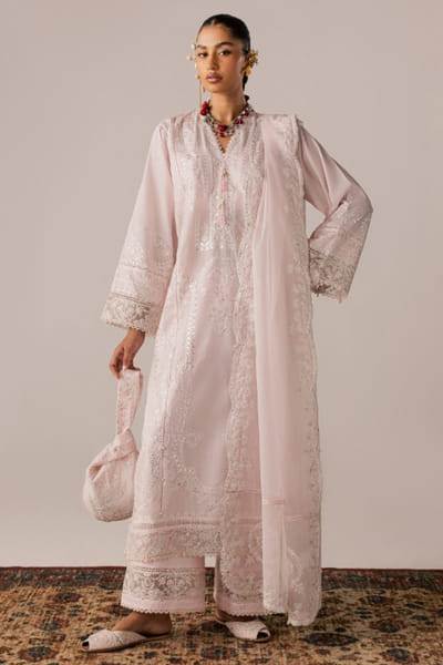 Élan Pink tonal embroidered kurta set ELANAUG26D151133