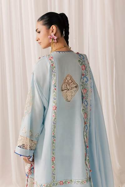 Élan Sky blue floral embroidered kurta set ELANAUG26D151135