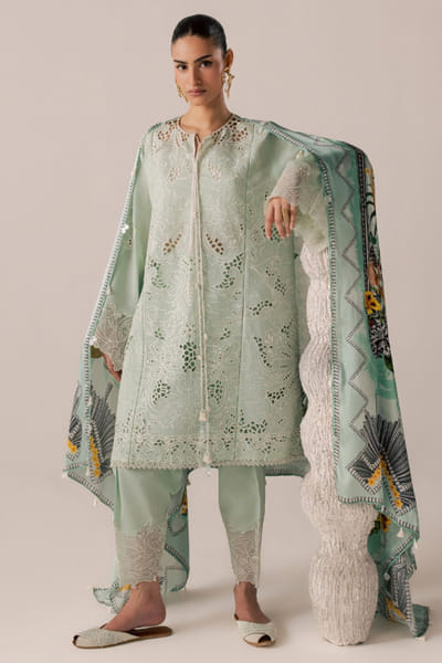 Élan Mint floral embroidered kurta set ELANAUG26D151138
