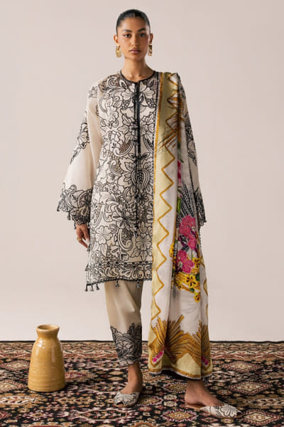 Élan Ivory floral printed kurta set ELANAUG26D151139