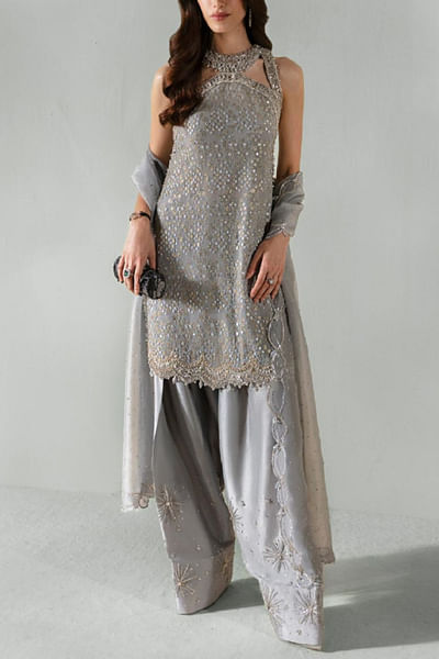 Grey embellished kurta set
