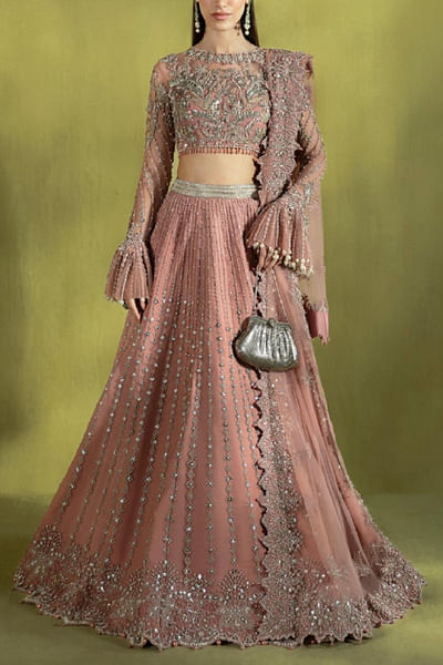 Powder pink embellished lehenga set