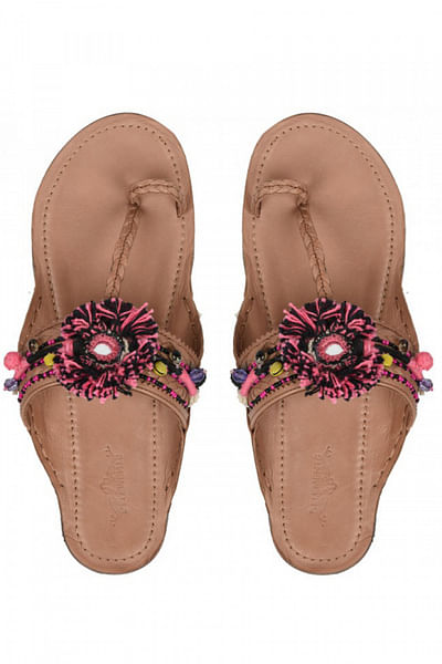 Multicoloured tassel kolhapuris