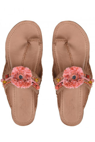 Peach and pink tassel kolhapuris