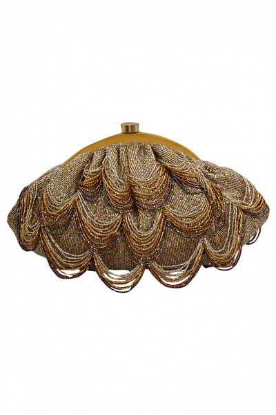 Golden bead tassel embellished clutch
