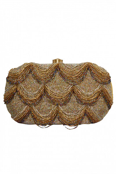 Gold tassel beaded clutch bag