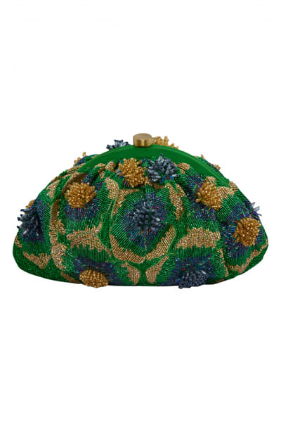 5 Elements by Radhika Gupta Green bead embellished boota bag ELE5EHB305AG