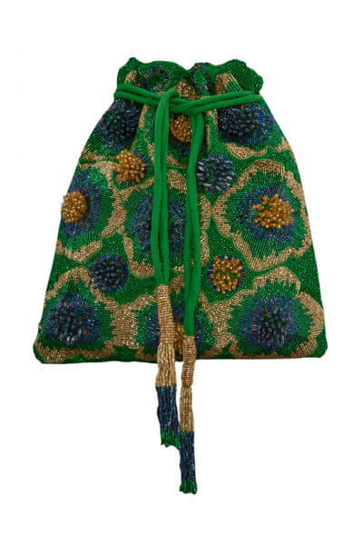 5 Elements by Radhika Gupta Green floral beaded potli bag ELE5EHB305C