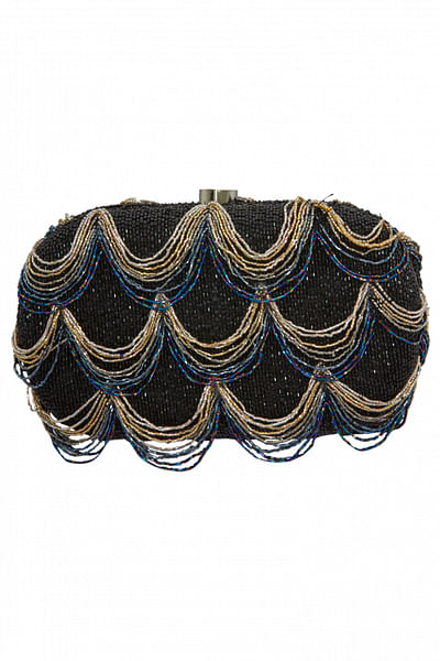 Black tassel beaded clutch bag