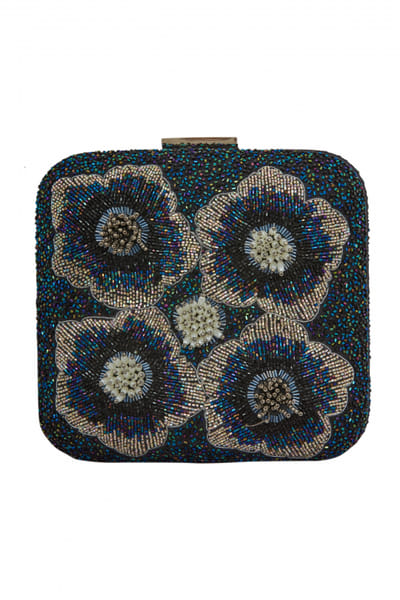 Black floral sequin clutch bag