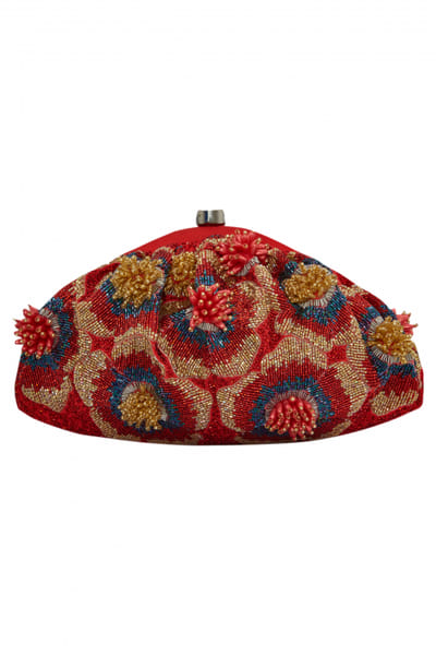 5 Elements by Radhika Gupta Red bead embellished boota bag ELE5EHB326A