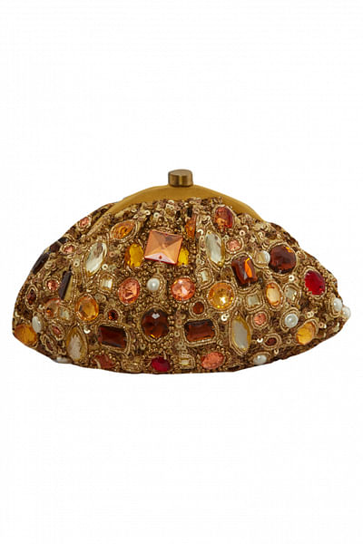 Gold sequin and swarovski clutch