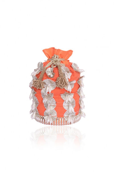Orange pearl embellished potli bag