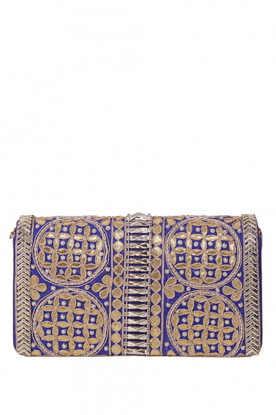 Blue embroidered clutch