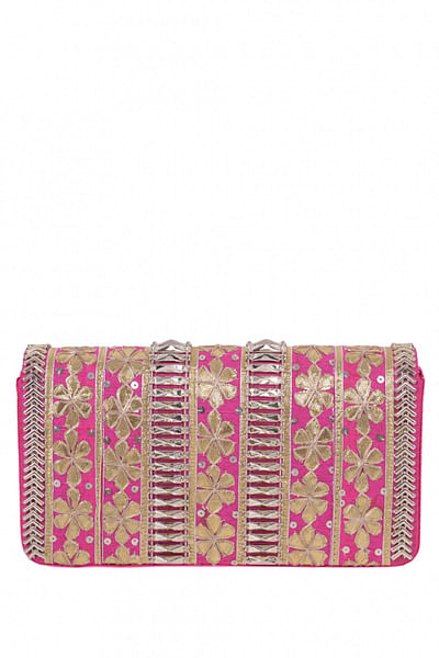 Pink embroidered clutch