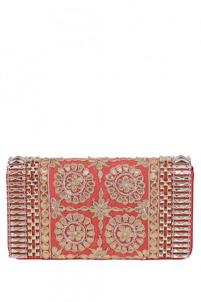 Red embroidered clutch