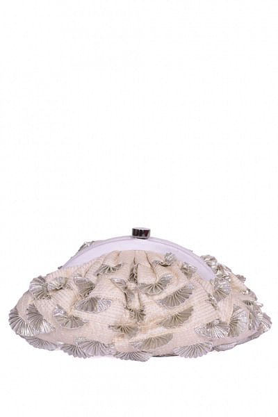 Light beige embellished pouch clutch