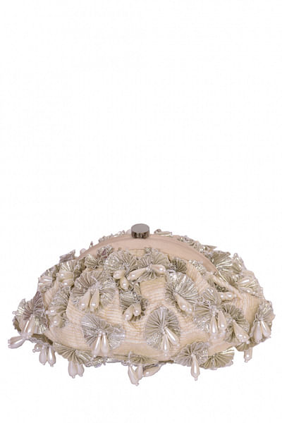 Light beige embellished pouch clutch