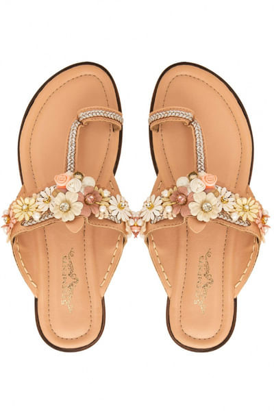 Peach floral kolhapuri flats