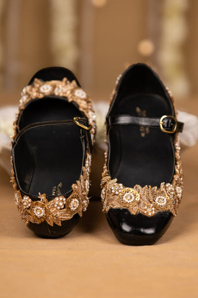 Black sequin embroidered Mary Jane shoes