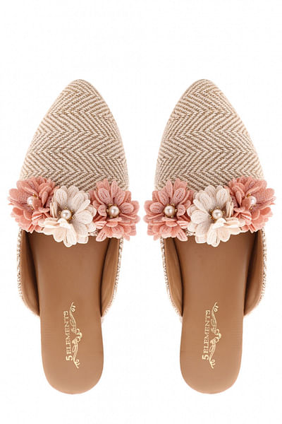 Off white floral embellished mules