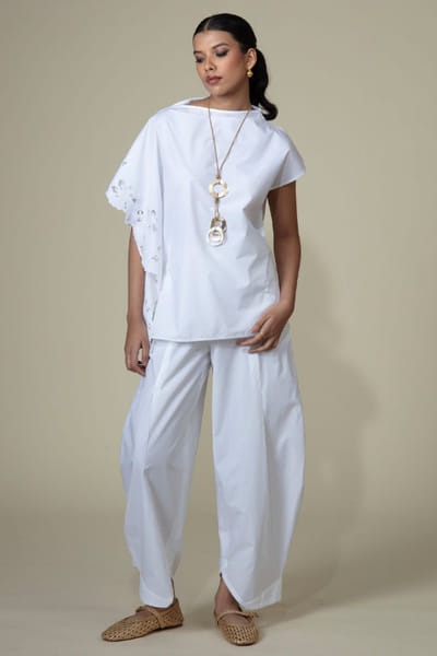 White cutwork cotton top