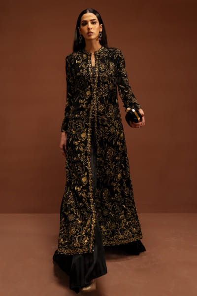 Black tilla embroidered jacket set