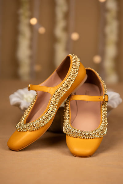 Mustard bead embellished Mary Jane shoes