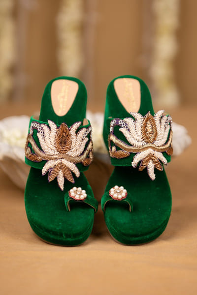 Green sequin embellished wedges