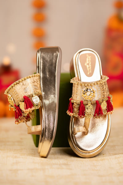 Gold coin embellished wedges