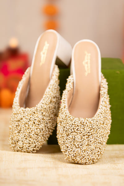 Off white embroidered mule heels