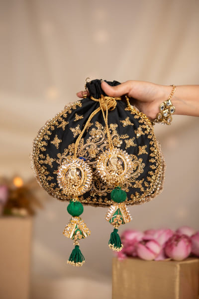 Black embroidered potli bag