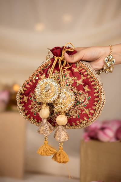 Maroon embroidered potli bag