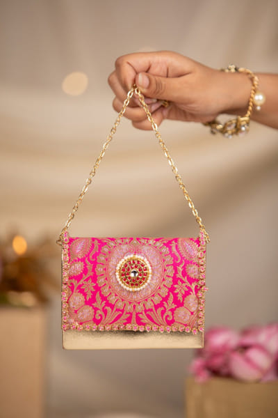Pink brocade handbag