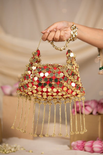 Red embellished potli bag